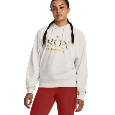 Under Armour Project Rock Everyday Terry Λευκό - Γυναικεία Μπλούζα Φούτερ Προπόνησης