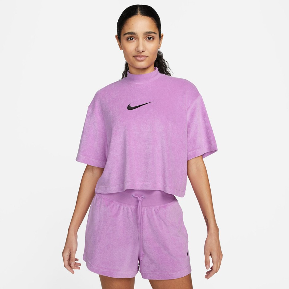 NIKE W NSW MOCK SS TEE TRRY MS FJ4894-532 Purple