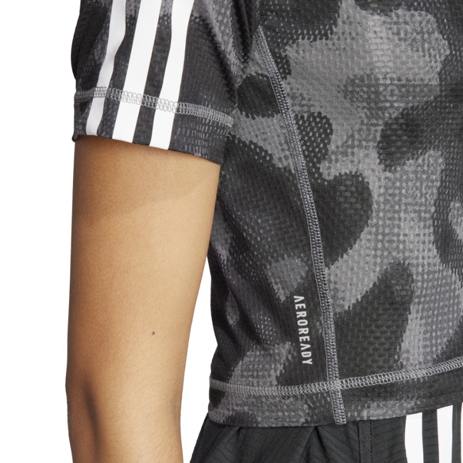 adidas Performance Own The Run 3-Stripes Ανθρακί - Γυναικεία Κοντομάνικη Μπλούζα για Τρέξιμο