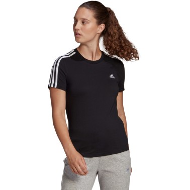 Γυναικεία Κοντομάνικη Μπλούζα Μαύρη - adidas Sportswear Essentials Slim 3-Stripes
