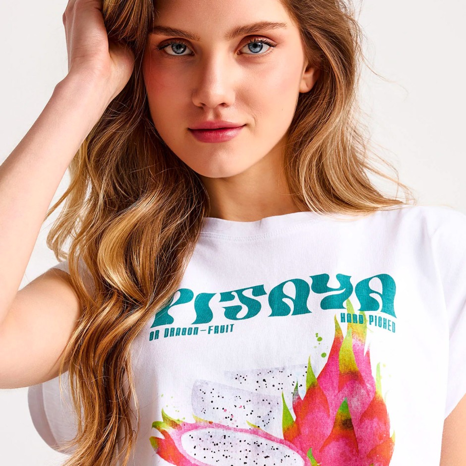 Γυναικεία Κοντομάνικη Μπλούζα Λευκή - Funky Buddha