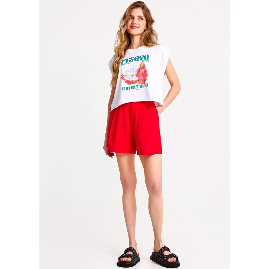 Γυναικεία Κοντομάνικη Μπλούζα Λευκή - Funky Buddha