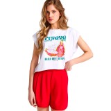 Γυναικεία Κοντομάνικη Μπλούζα Λευκή - Funky Buddha Εικόνα 