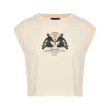 Γυναικεία Κοντομάνικη Μπλούζα Μπεζ - Funky Buddha Εικόνα 