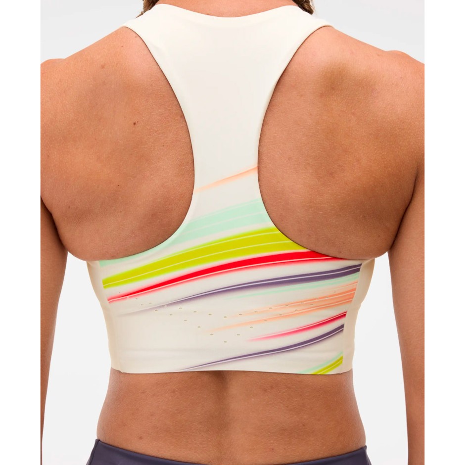 Γυναικεία Αμάνικη Μπλούζα για Τρέξιμο Εκρού - HOKA ONE ONE Race Day Crop Bra