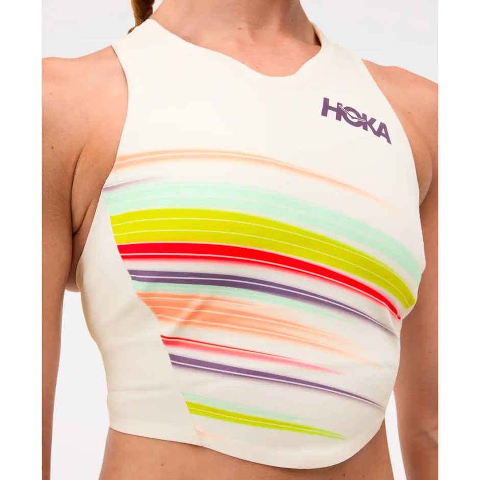 Γυναικεία Αμάνικη Μπλούζα για Τρέξιμο Εκρού - HOKA ONE ONE Race Day Crop Bra