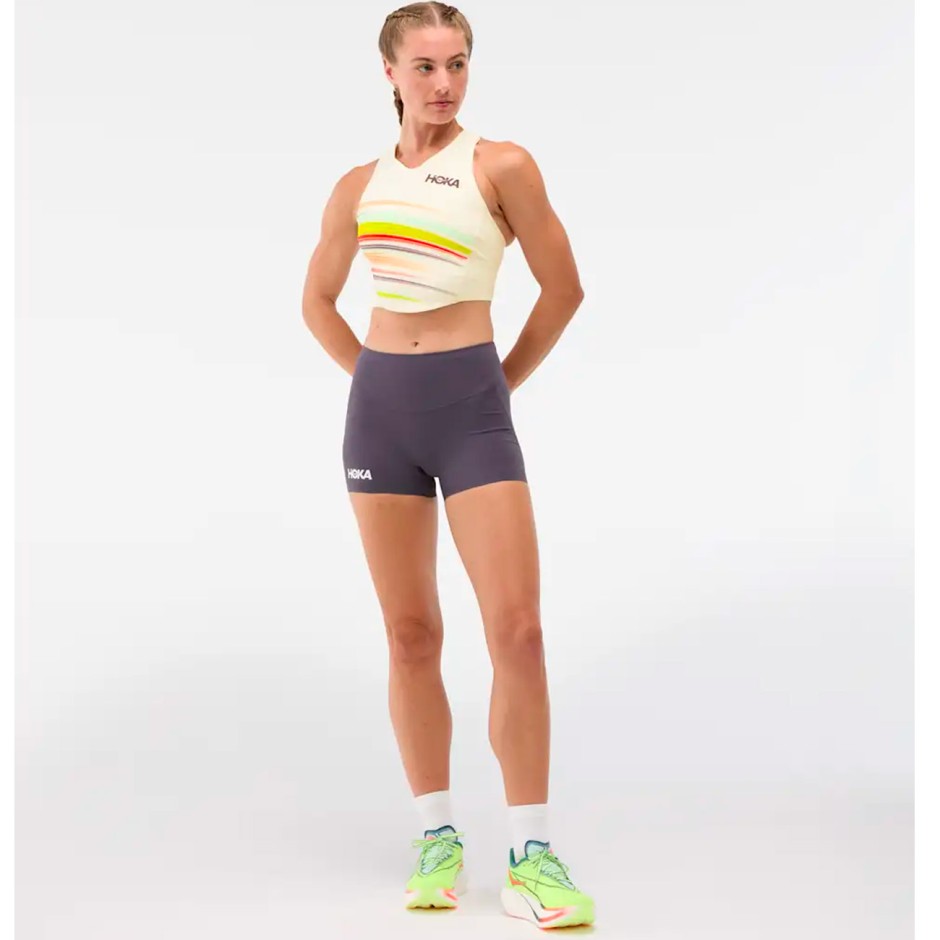 Γυναικεία Αμάνικη Μπλούζα για Τρέξιμο Εκρού - HOKA ONE ONE Race Day Crop Bra