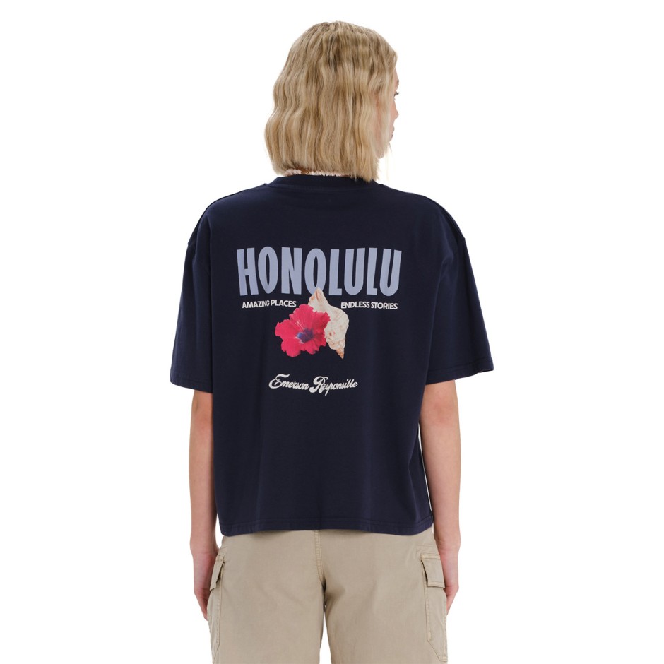 Γυναικεία Κοντομάνικη Μπλούζα Πετρόλ - EMERSON 