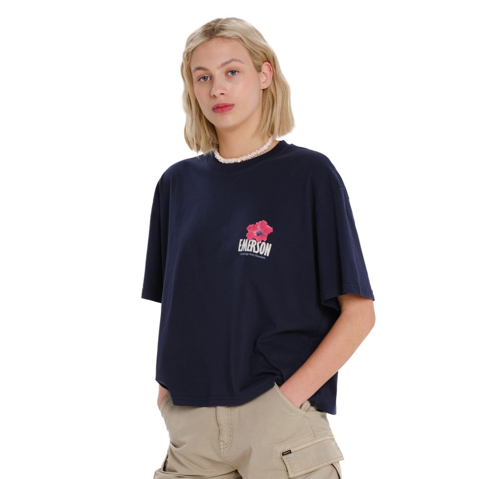 Γυναικεία Κοντομάνικη Μπλούζα Πετρόλ - EMERSON 