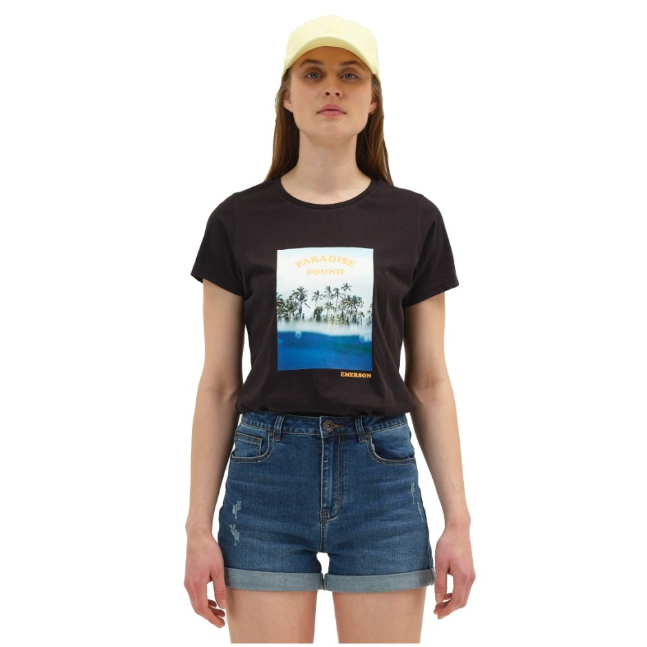 EMERSON HAWAIIAN POSTCARD PHOTO T-SHIRT 211.EW33.84-BLACK Black