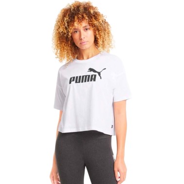 Γυναικεία Κοντομάνικη Μπλούζα Λευκή - PUMA ESS Cropped No. 1 Logo Relaxed