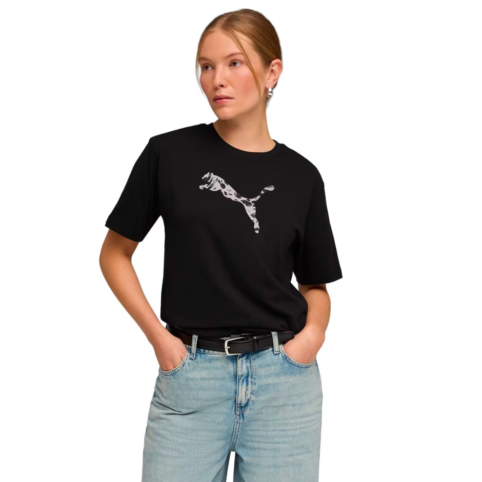 Γυναικεία Κοντομάνικη Μπλούζα Μαύρη - PUMA Essentials Graphics Animal Relaxed