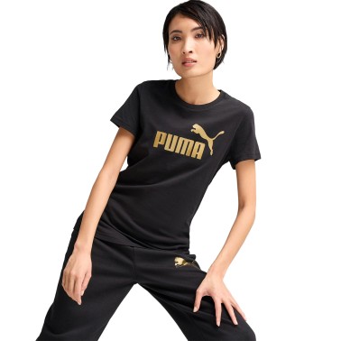 Γυναικεία Κοντομάνικη Μπλούζα Μαύρη - PUMA Essentials Metallic Logo