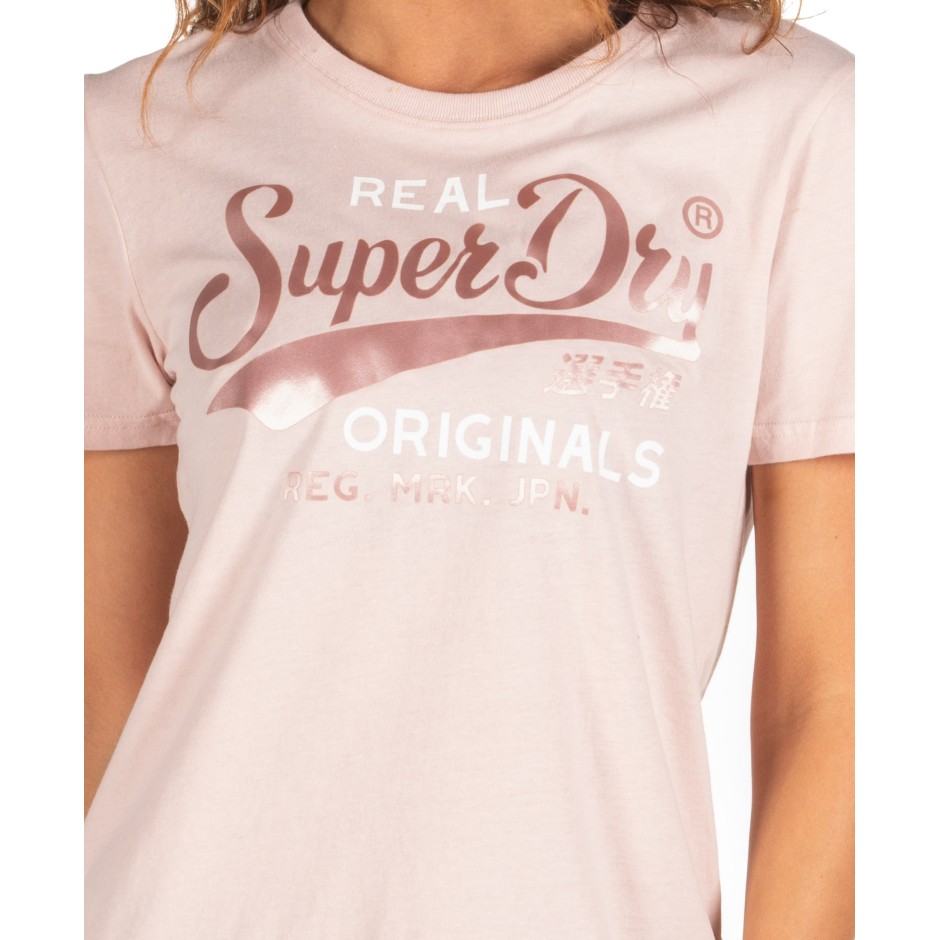 SUPERDRY REAL ORIGINALS SATIN T-SHIRT W1000019B-MJE Ροζ