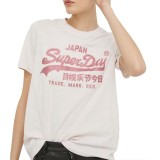 Γυναικεία Κοντομάνικη Μπλούζα Εκρού - Superdry D1 Ovin Metallic  Εικόνα 