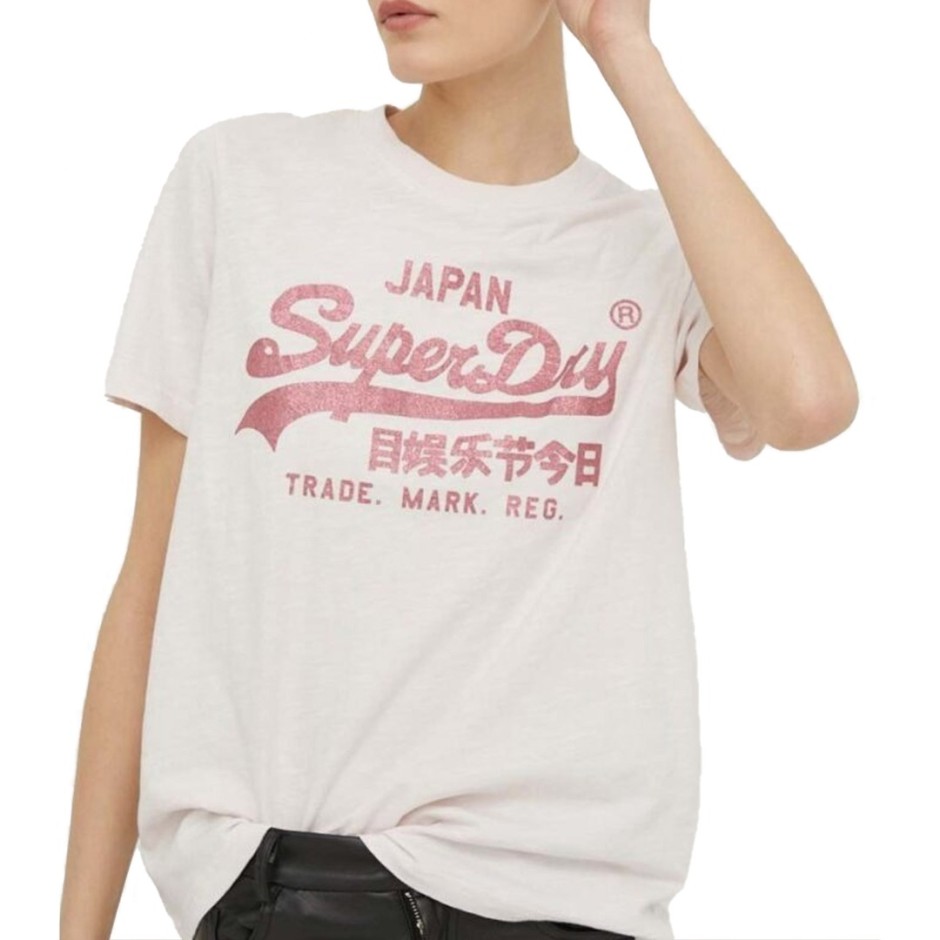 Γυναικεία Κοντομάνικη Μπλούζα Εκρού - Superdry D1 Ovin Metallic 