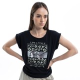 Γυναικεία Κοντομάνικη Μπλούζα Μαύρη - District75  Εικόνα 