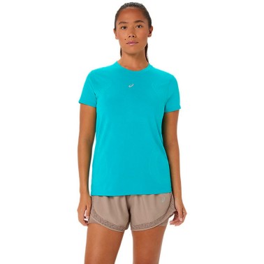 Women's Running T-Shirt Turquoise - ASICS ROAD SEAMLESS SS TOP