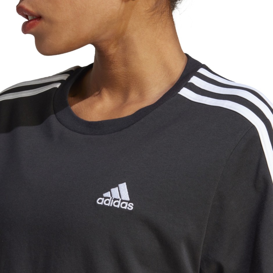 Γυναικεία Κοντομάνικη Μπλούζα Μαύρη - adidas Performance Essentials 3-Stripes
