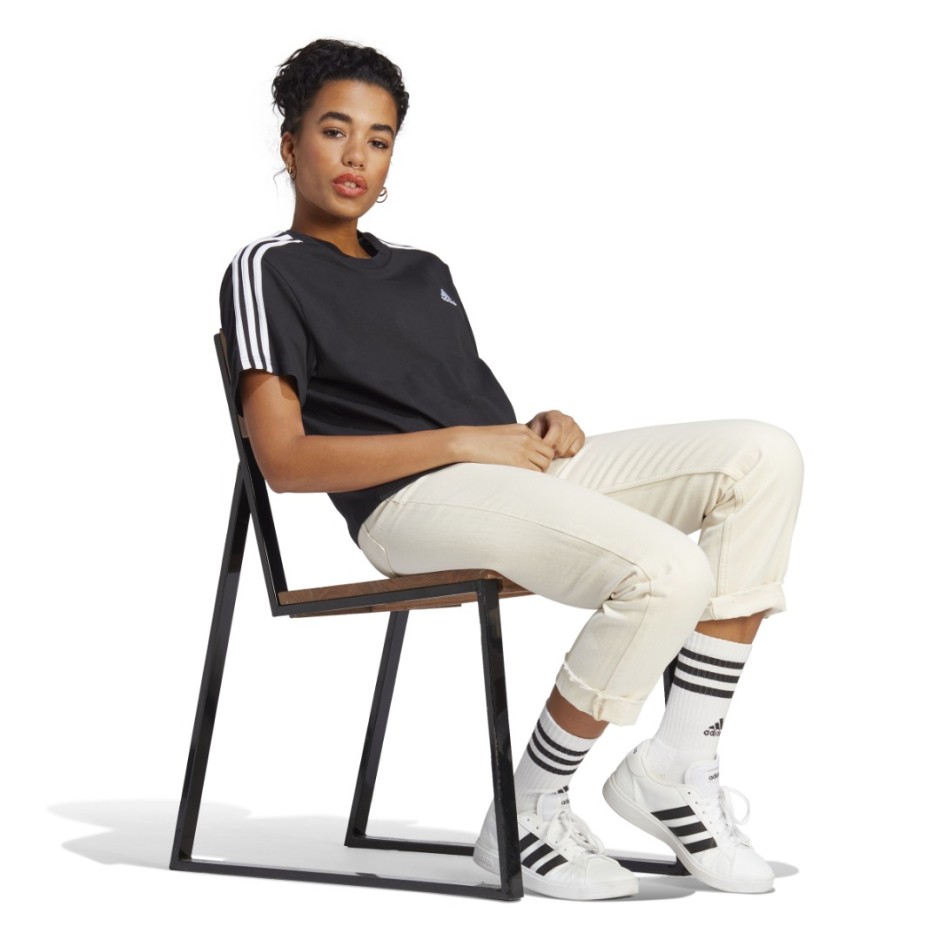 Γυναικεία Κοντομάνικη Μπλούζα Μαύρη - adidas Performance Essentials 3-Stripes