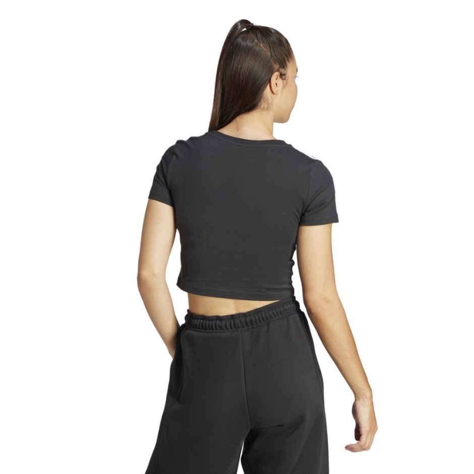 Γυναικεία Κοντομάνικη Μπλούζα Μαύρη - adidas Sportswear Essentials 3-Stripes 