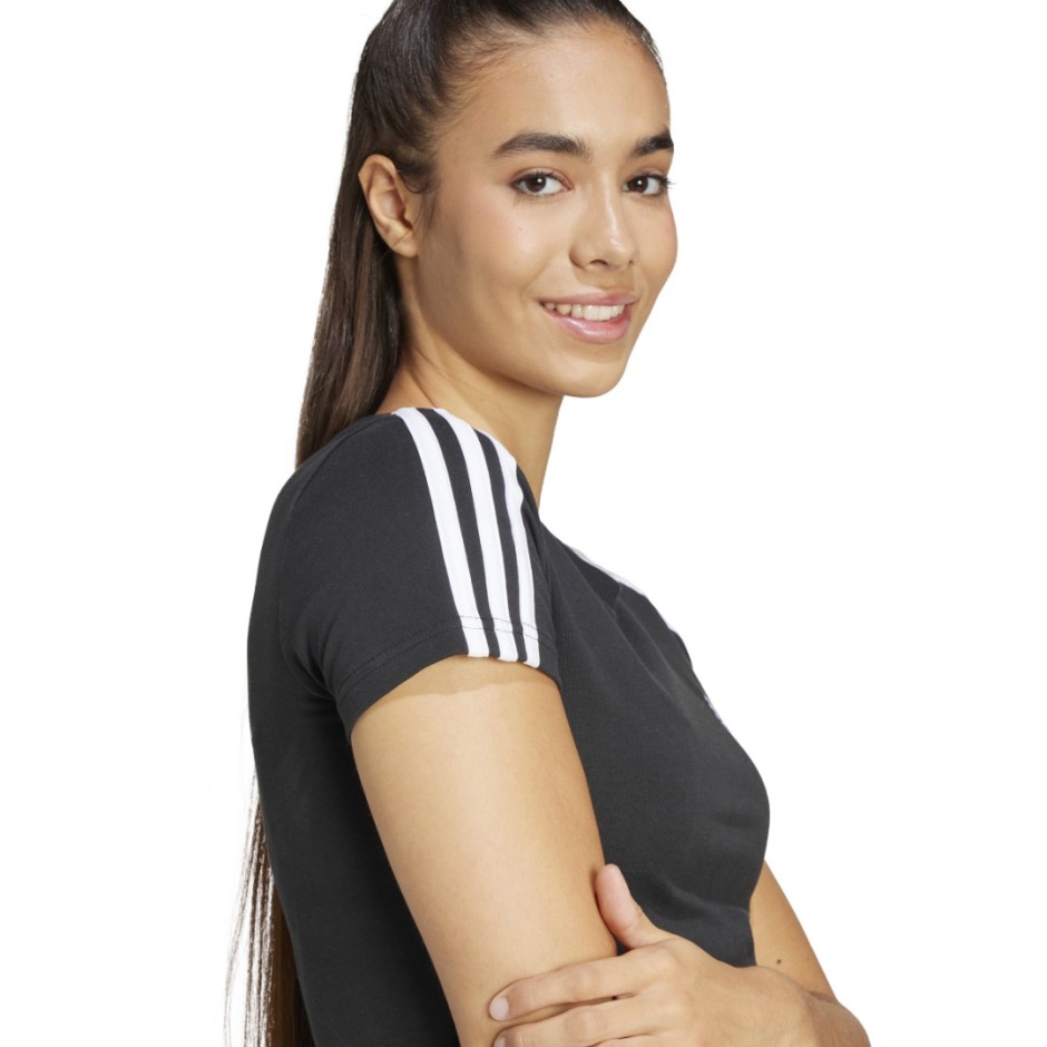 Γυναικεία Κοντομάνικη Μπλούζα Μαύρη - adidas Sportswear Essentials 3-Stripes 