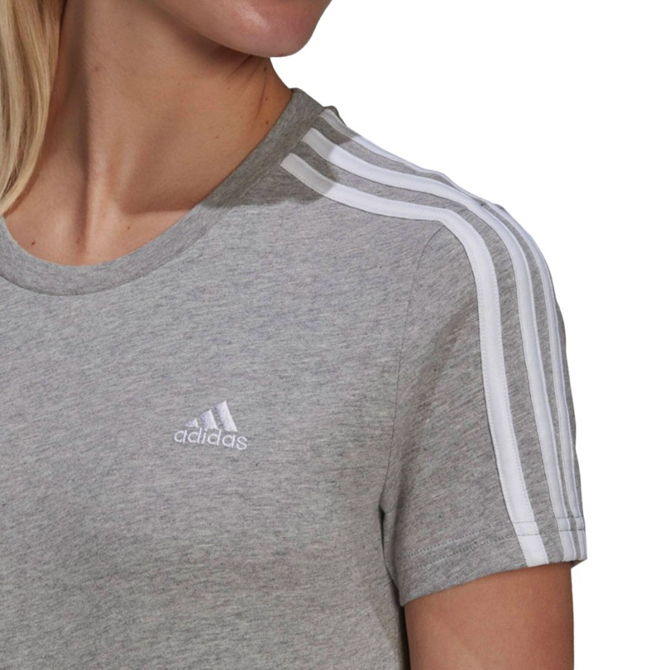 adidas Sportswear Essentials Slim 3-Stripes Γκρι - Γυναικεία Κοντομάνικη Μπλούζα
