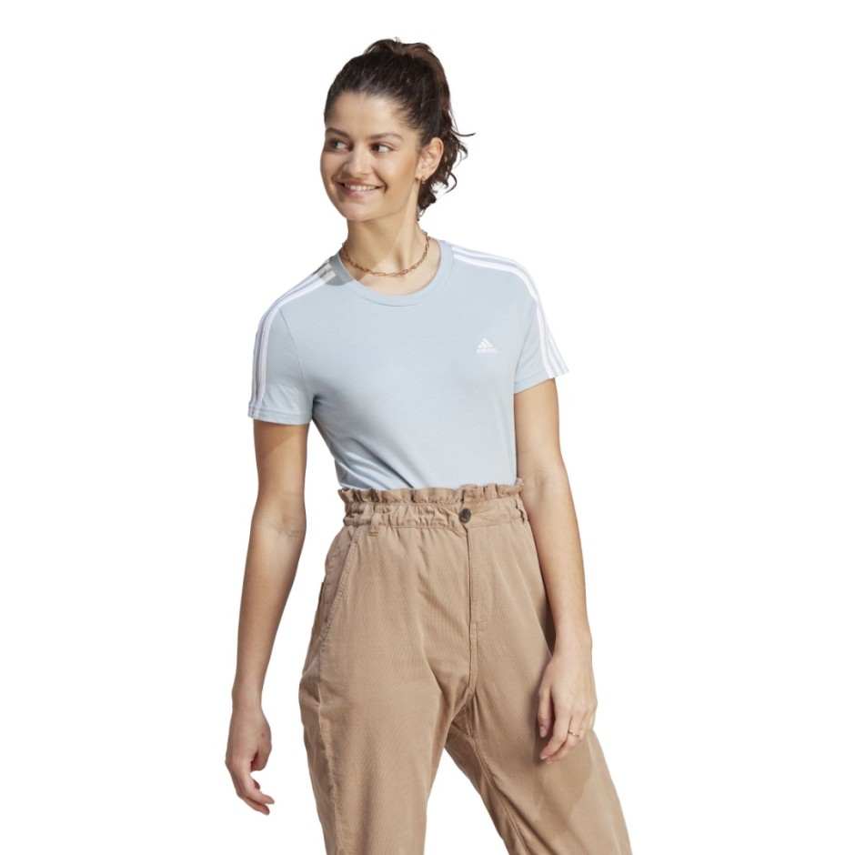 adidas Sportswear Essentials Slim 3-Stripes Σιελ - Γυναικεία Κοντομάνικη Μπλούζα