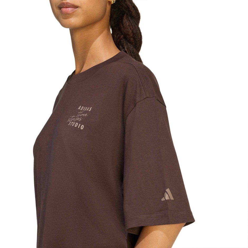 Women's T-Shirt Brown - adidas Sportswear 3-Stripes Studio Boyfriend