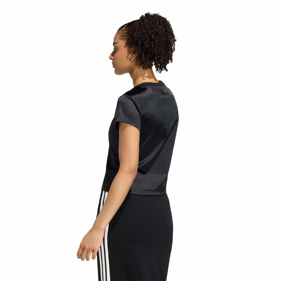 Γυναικεία Κοντομάνικη Μπλούζα Μαύρη - adidas Sportswear Seasonal Essentials Satin
