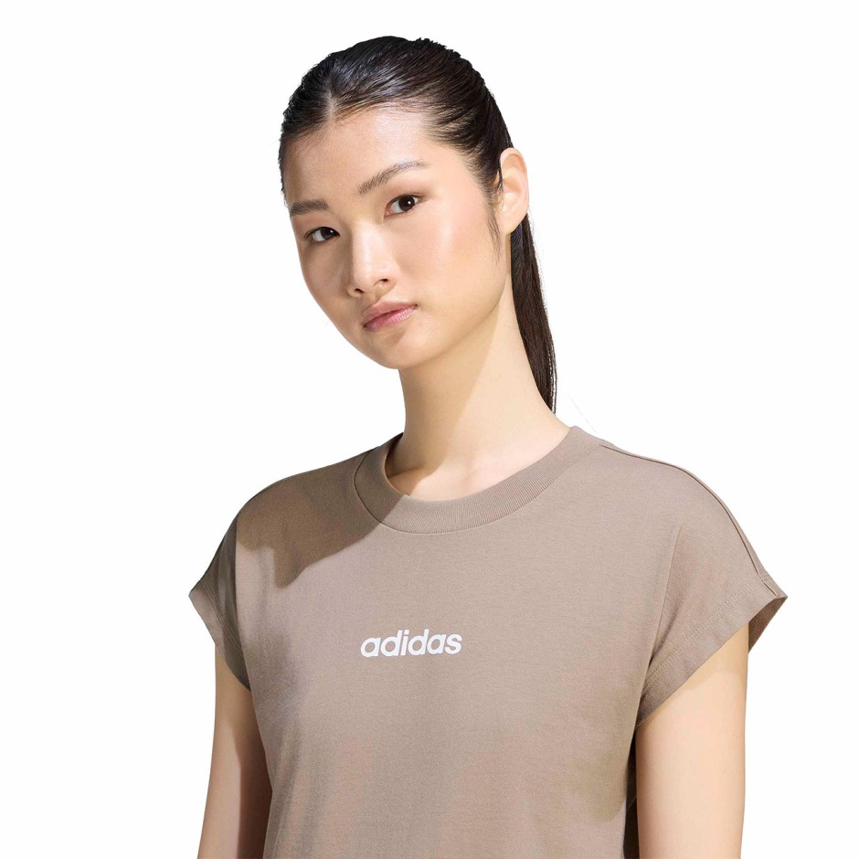 Γυναικεία Κοντομάνικη Μπλούζα Χακί - adidas Sportswear Essentials Linear