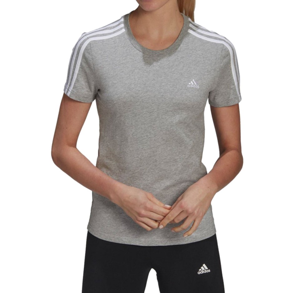 adidas Sportswear Essentials Slim 3-Stripes Γκρι - Γυναικεία Κοντομάνικη Μπλούζα