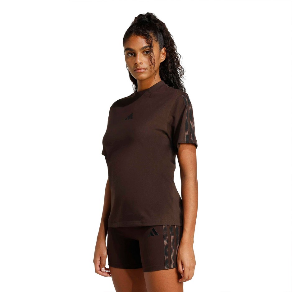 Women's T-Shirt Brown - adidas Sportswear Seasonal Essentials Leopard Print