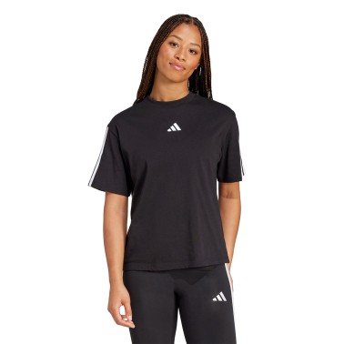 Γυναικεία Κοντομάνικη Μπλούζα Μαύρη - adidas Sportswear Essentials 3-Stripes Boyfriend