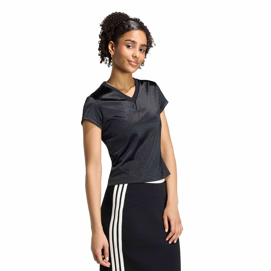 Γυναικεία Κοντομάνικη Μπλούζα Μαύρη - adidas Sportswear Seasonal Essentials Satin