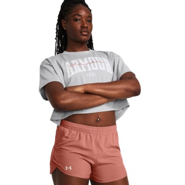 Γυναικεία Κοντομάνικη Μπλούζα Γκρι - Under Armour Heavyweight Scripted Wordmark Crop