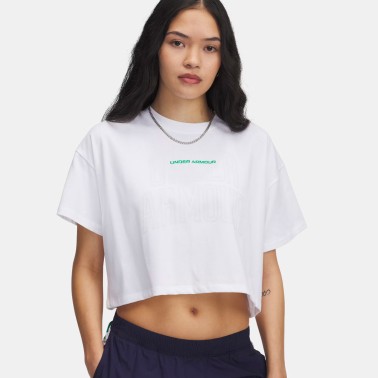 Γυναικεία Κοντομάνικη Μπλούζα Λευκή - Under Armour Varsity Mix Heavyweight