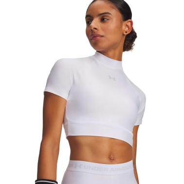 Γυναικεία Κοντομάνικη Μπλούζα Προπόνησης Λευκή - Under Armour HeatGear Crop Mock