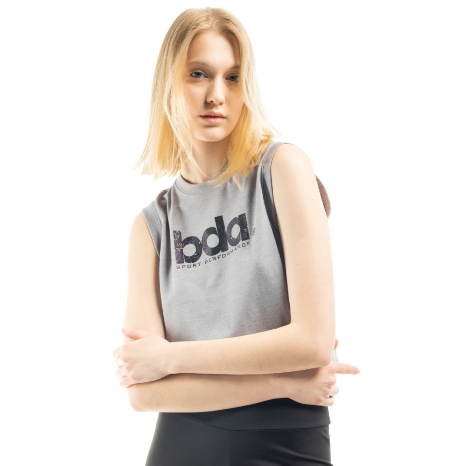 Body Action Γκρί - Γυναικεία Αμάνικη Μπλούζα Crop 