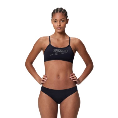 Women's Bikini Swimsuit Black - Speedo Endurance+ Logo Thinstrap
