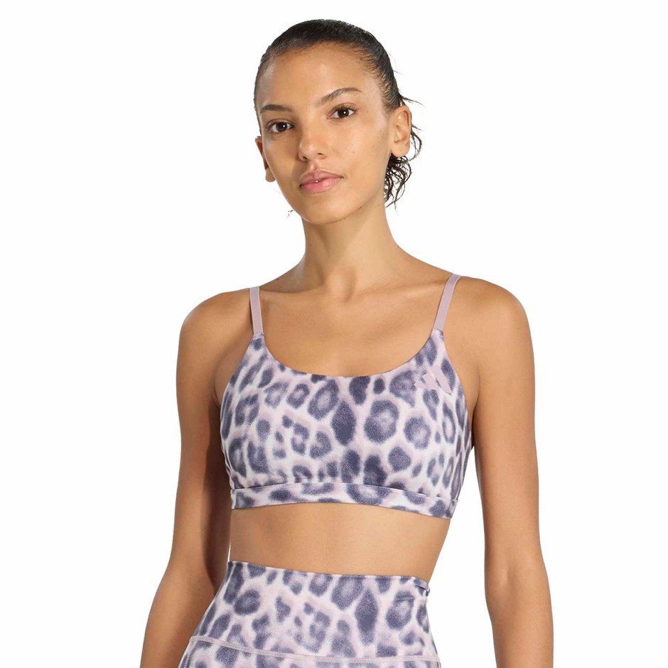 Women's Training Bra Purple - adidas Performance Optime Essentials Workout Leopard