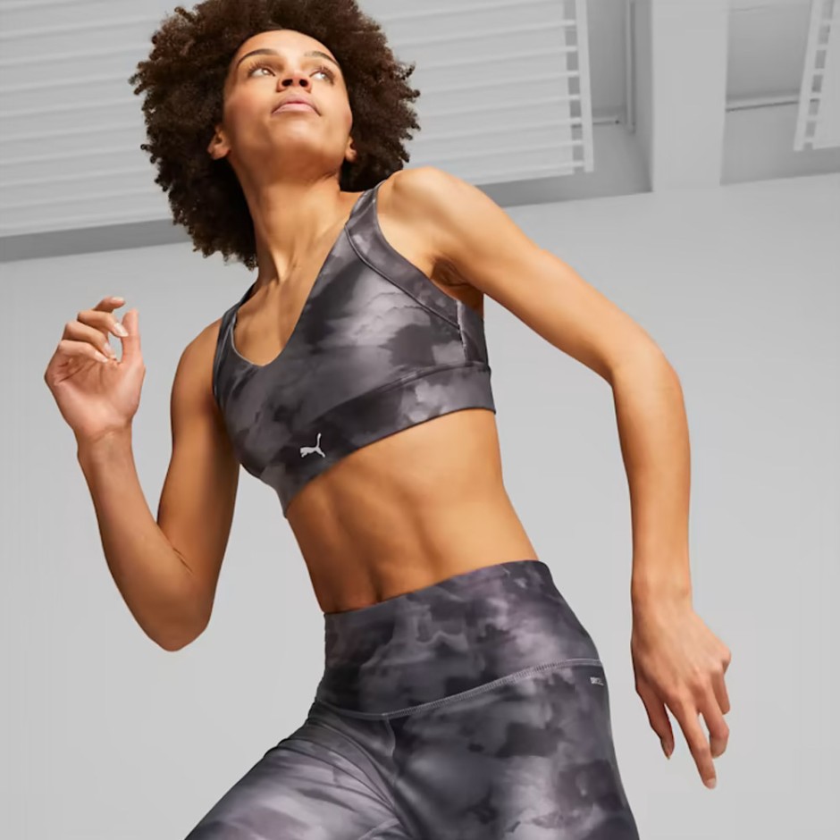 Puma Printed Ultraform Ανθρακί - Γυναικείο Μπουστάκι για Τρέξιμο