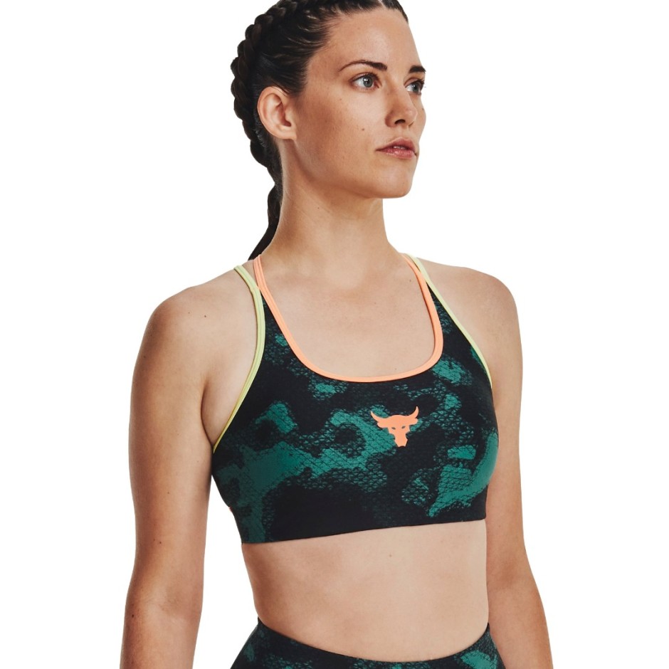 UNDER ARMOUR PROJECT ROCK CROSSBACK FAMILY PRINTED SPORTS BRA Πετρόλ