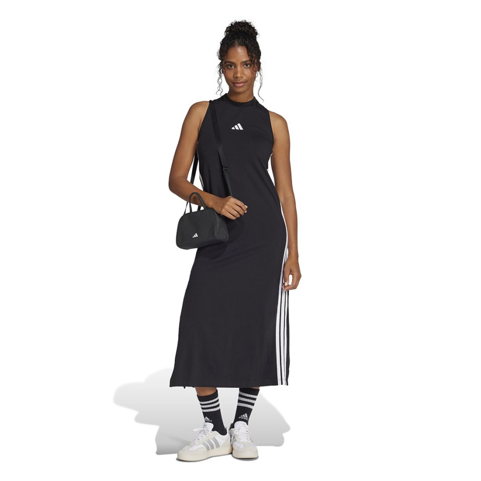 Γυναικείο Φόρεμα Μαύρο - adidas Sportswear Essentials 3-Stripes Long Racerback