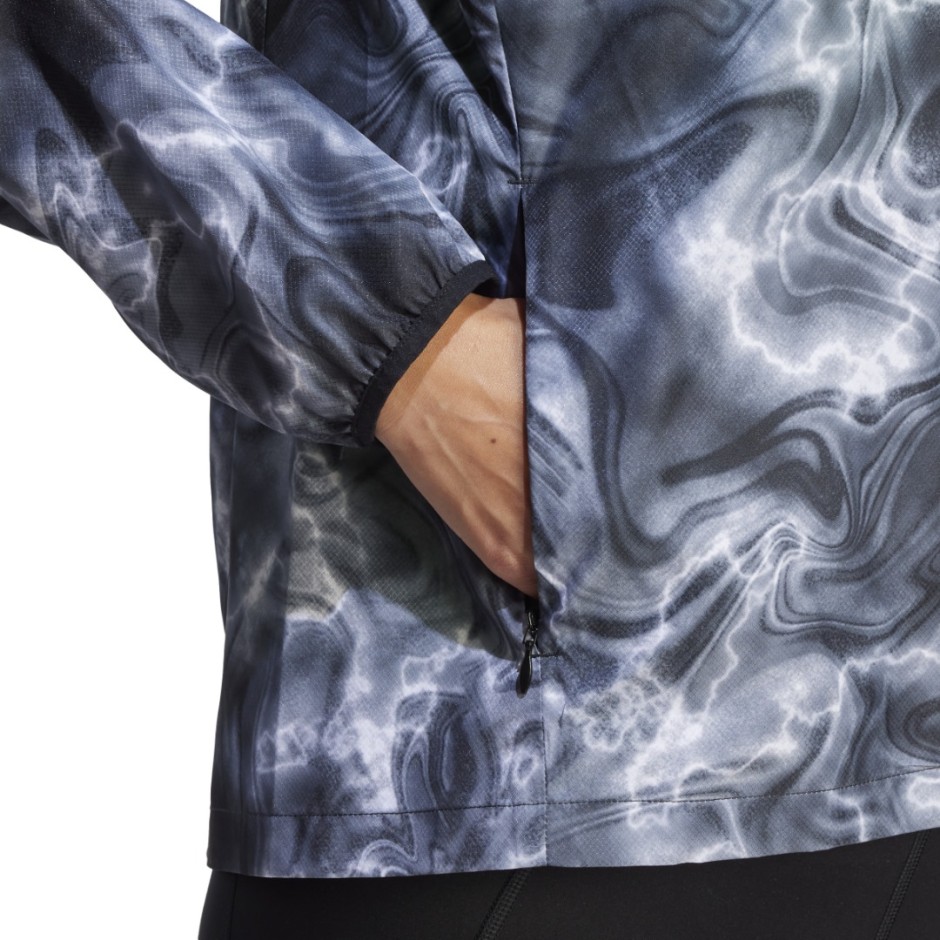 adidas Performance OWN THE RUN ALLOVER PRINT HOODED RUNNING WINDBREAKER JACKET Μαύρο 