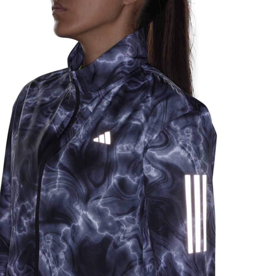 adidas Performance OWN THE RUN ALLOVER PRINT HOODED RUNNING WINDBREAKER JACKET Μαύρο 