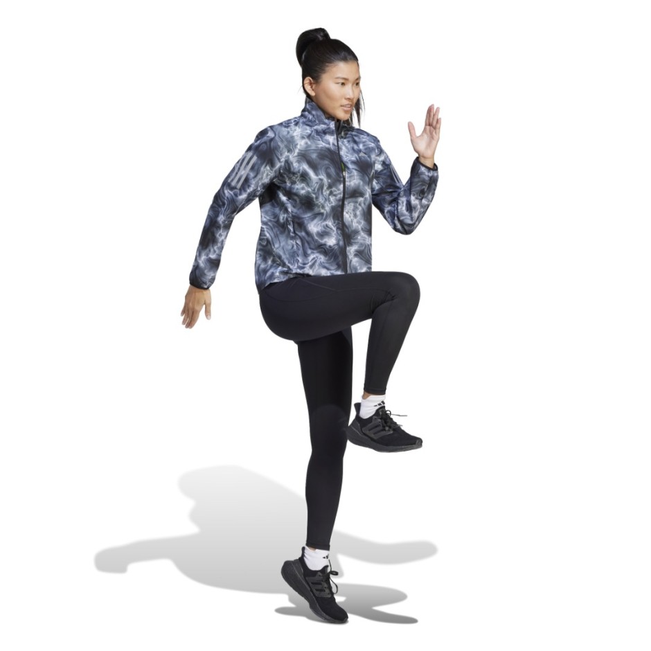 adidas Performance OWN THE RUN ALLOVER PRINT HOODED RUNNING WINDBREAKER JACKET Μαύρο 