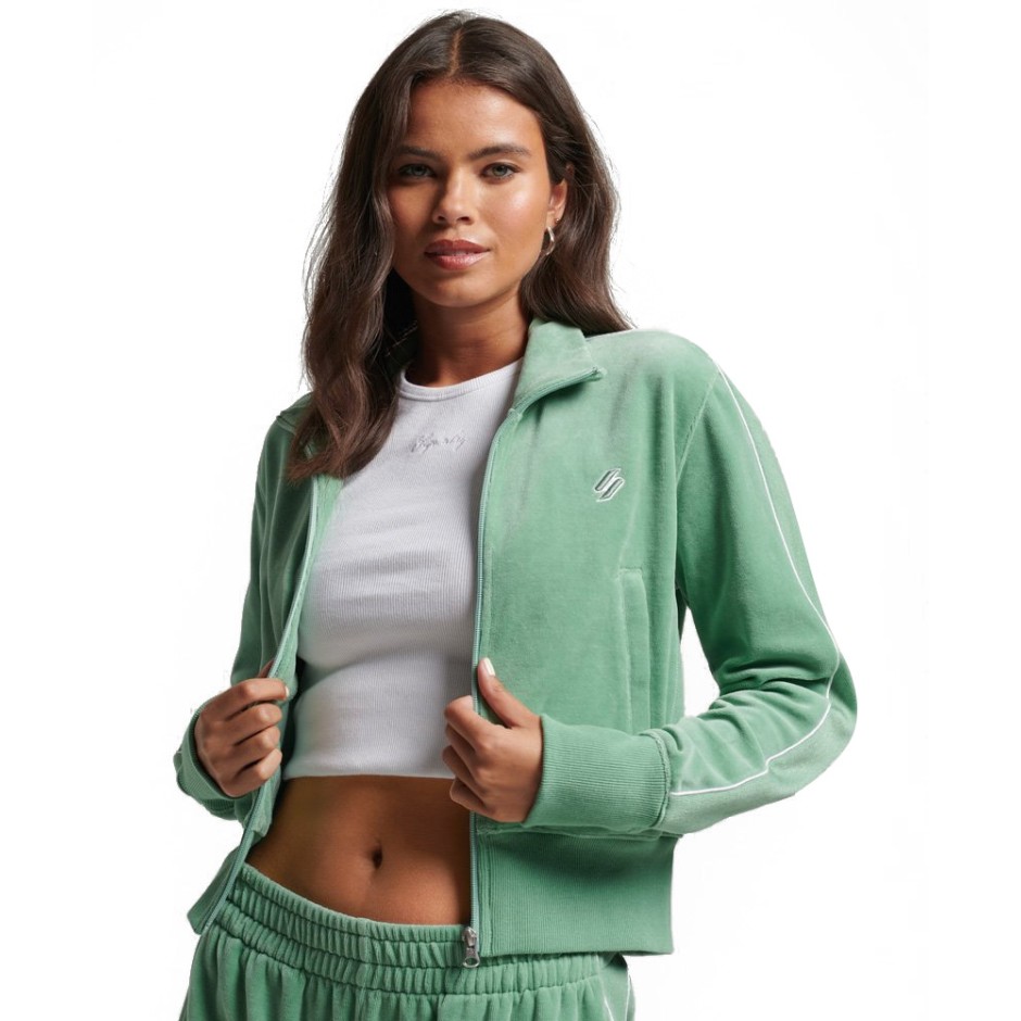 SUPERDRY CODE S LOGO VELOUR TRACK TOP W2011490A-7XQ Green