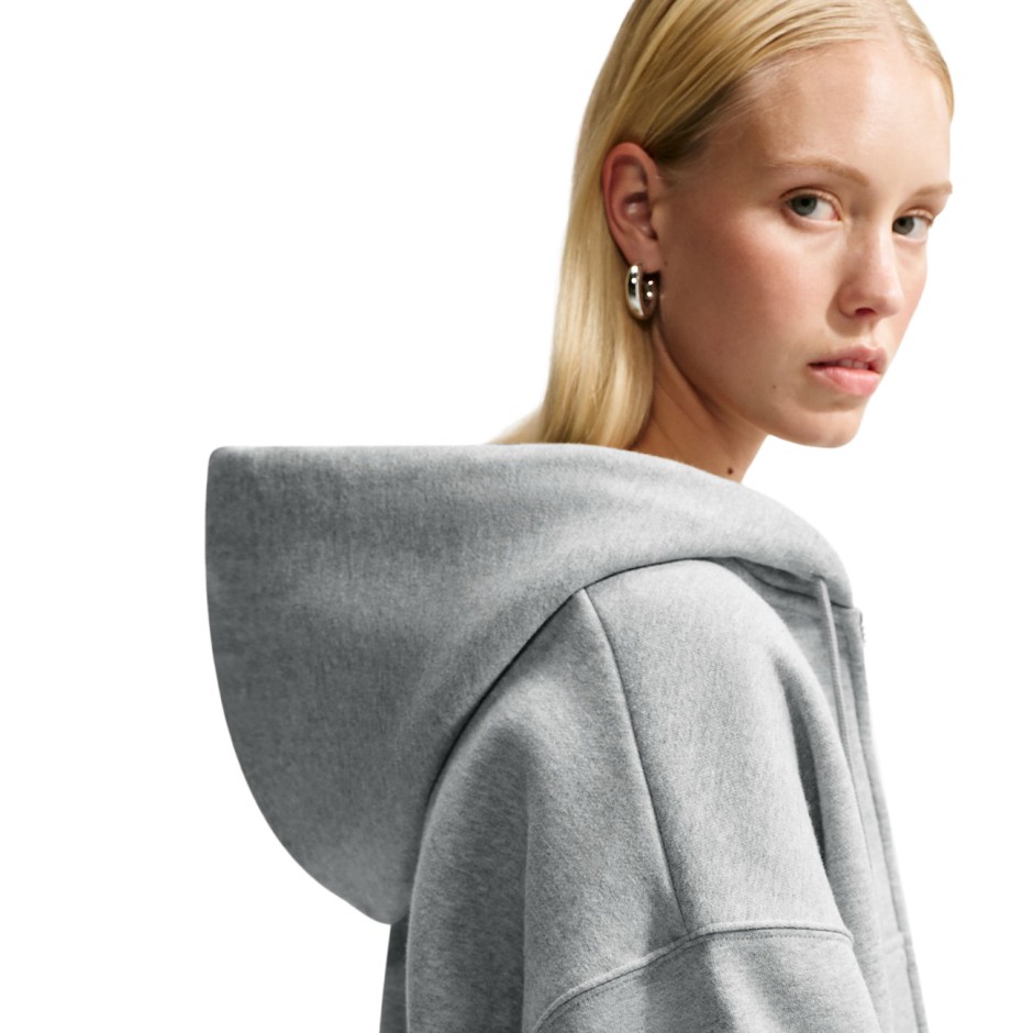 Women's Full-Zip Hoodie Grey - Nike Studio Fleece Medium Weight