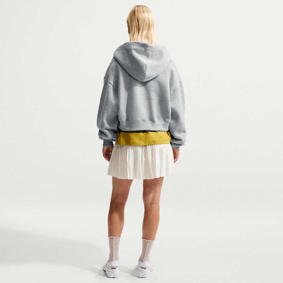 Women's Full-Zip Hoodie Grey - Nike Studio Fleece Medium Weight